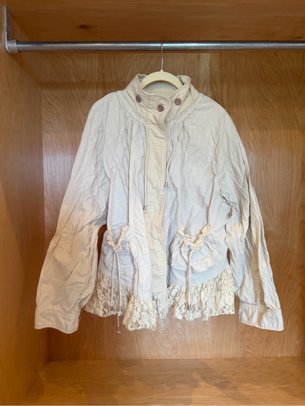 Free People Cream Lace-Trim Utility Jacket